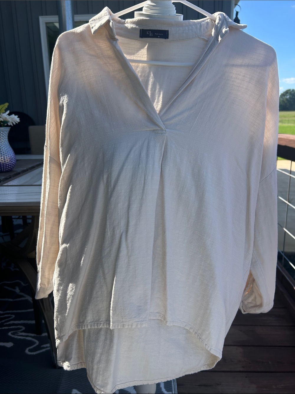 KLd  Cream V-Neck Lightweight Tunic
